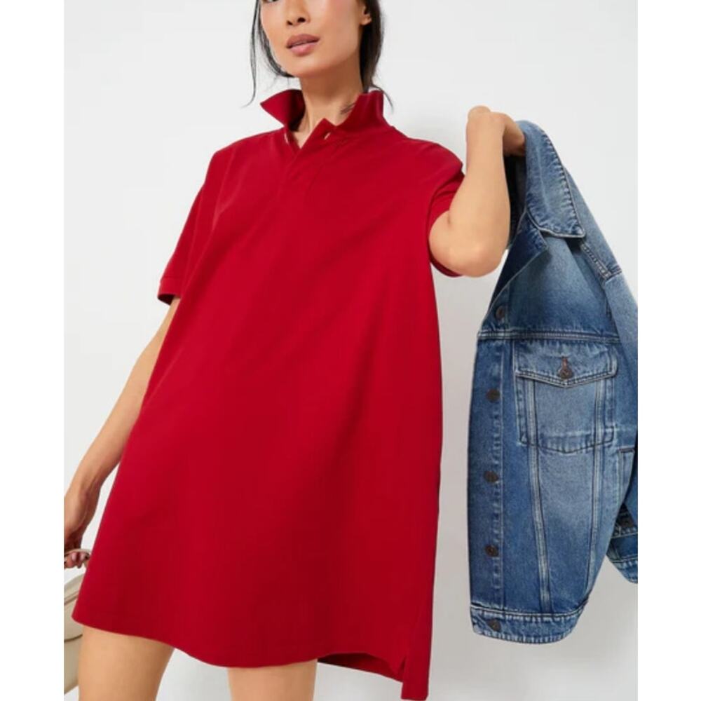 Tuckernuck Pique Teller Polo Mini Shirt Dress XS Red Short Sleeve Pockets Preppy